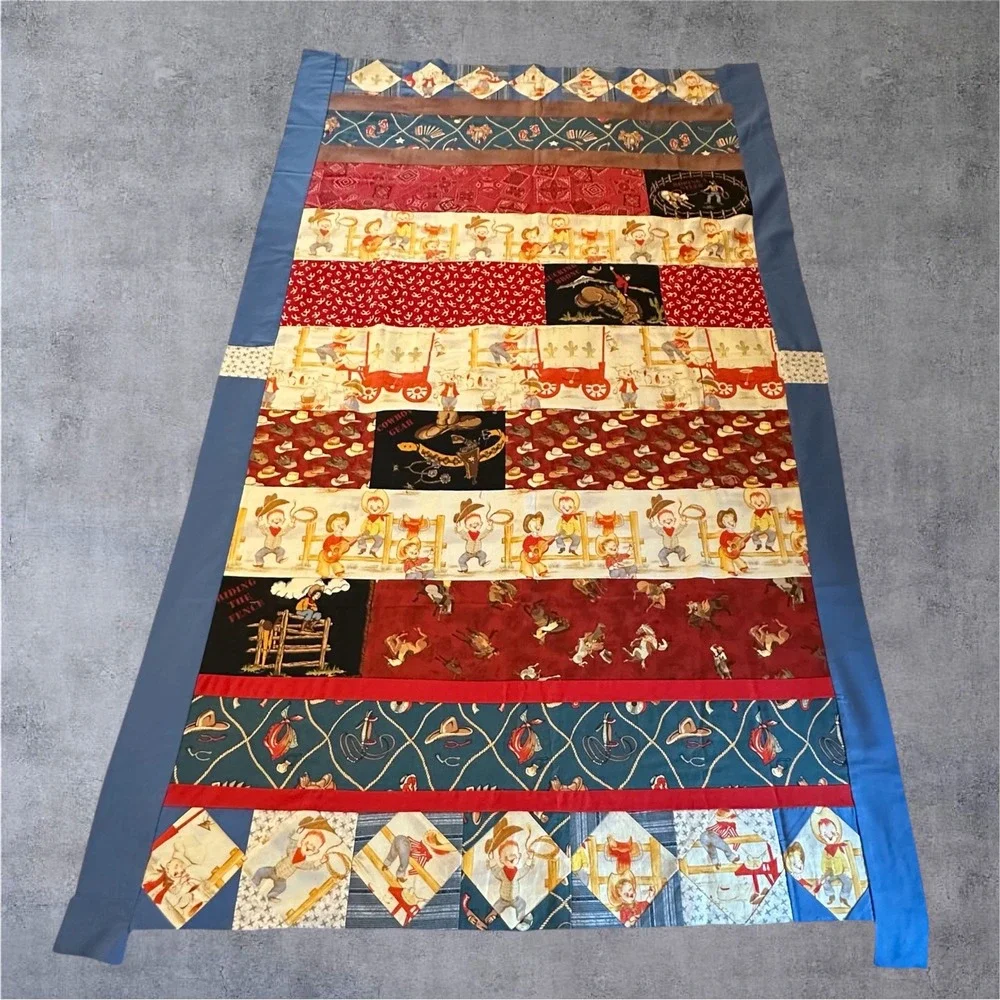 Unfinished Quilt Top Panel Kids 60x32 Multicolor Western Cowboy Novelty-CUTE!